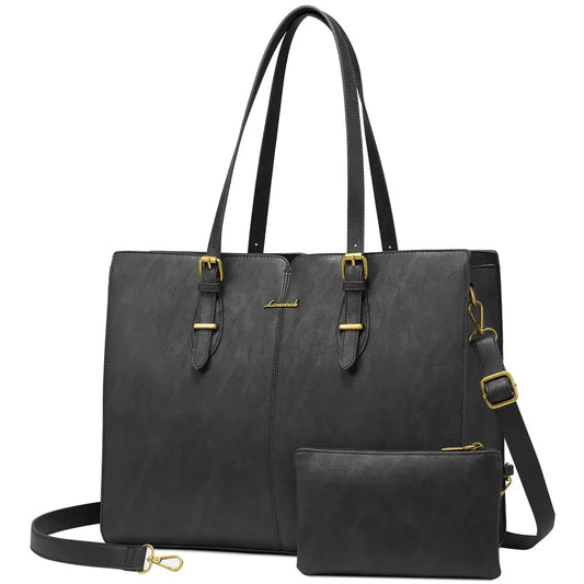 JMT-064202 Large Waterproof PU Leather Tote Bag for Women - Fits 15.6 to 17-Inch Laptops, Ideal for Business and Office Use
