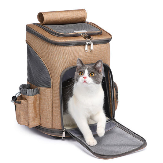 JMT-066122 Portable Folding Pet Trolley Backpack with Universal Wheels for Cats and Small Pets
