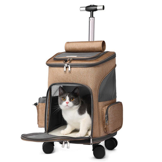 JMT-066122 Portable Folding Pet Trolley Backpack with Universal Wheels for Cats and Small Pets