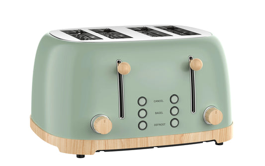 JMT-066442 Stainless Steel 4-Slice Toaster with Self-Centering Function and Woodgrain Knob