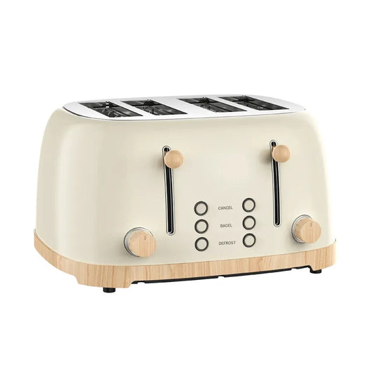 JMT-066442 Stainless Steel 4-Slice Toaster with Self-Centering Function and Woodgrain Knob