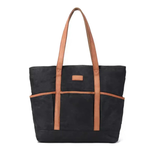 JMT-067466 Vintage Waxed Canvas Large Capacity Shoulder Bag with Leather Accents