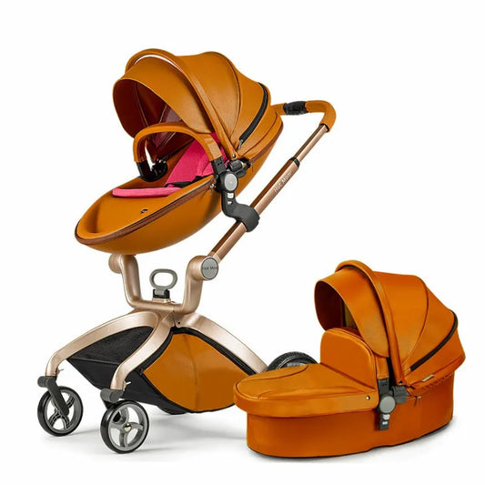 JMT-069258 Luxury Foldable 3-in-1 Aluminium Pram Travel System with Eco Leather Seat