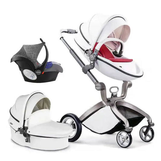 JMT-069258 Luxury Foldable 3-in-1 Aluminium Pram Travel System with Eco Leather Seat