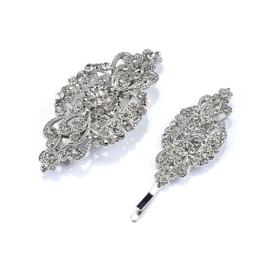 JMT-084426 Geometric Diamond Hairpin with Pearl Accents - Retro Alloy Side Clip for Women