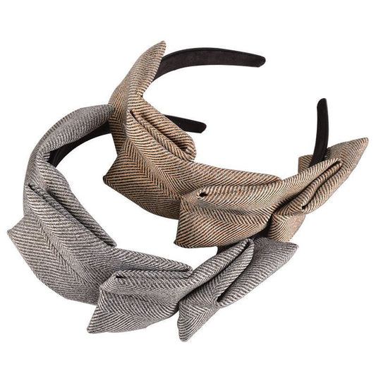 JMT-087562 Striped Flannel Headband for Women - Non-Slip Fabric Hairpin in Red, Grey, and Beige