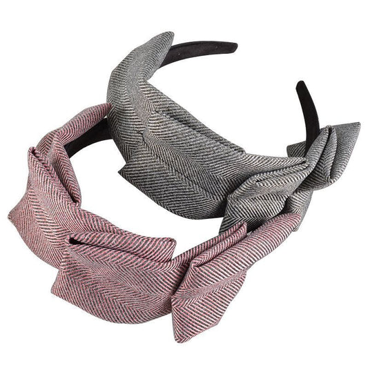 JMT-087562 Striped Flannel Headband for Women - Non-Slip Fabric Hairpin in Red, Grey, and Beige