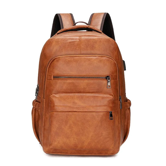 JMT-098570 Waterproof PU Leather Business Travel Laptop Backpack with USB Charging Port
