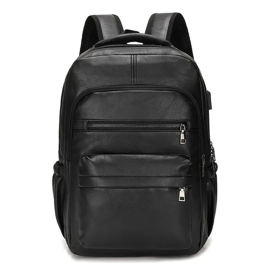 JMT-098570 Waterproof PU Leather Business Travel Laptop Backpack with USB Charging Port