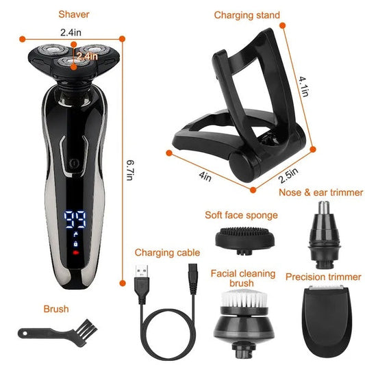 JMT-098634 5-in-1 Rechargeable Cordless Grooming Kit with Waterproof Shaver, Trimmer, and Facial Brush Set