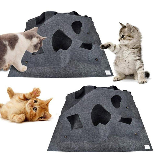 JMT-098698 Cozy Cat Hole Blanket in Gray and Blue - Flame Retardant Polyester with Alloy Features
