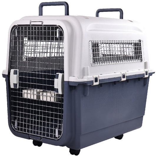 JMT-105162 Durable Plastic Dog Kennel with Rolling Wheels, Airline Approved, Multiple Sizes Available