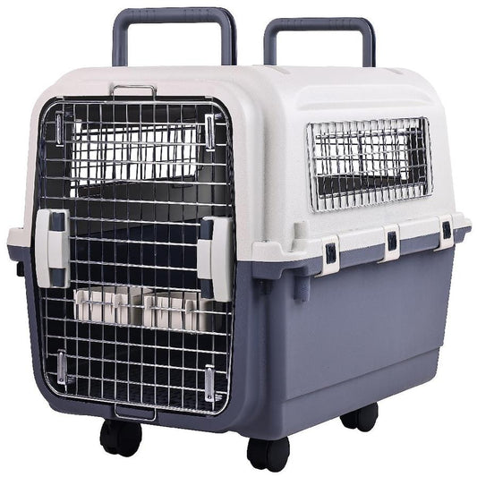 JMT-105162 Durable Plastic Dog Kennel with Rolling Wheels, Airline Approved, Multiple Sizes Available