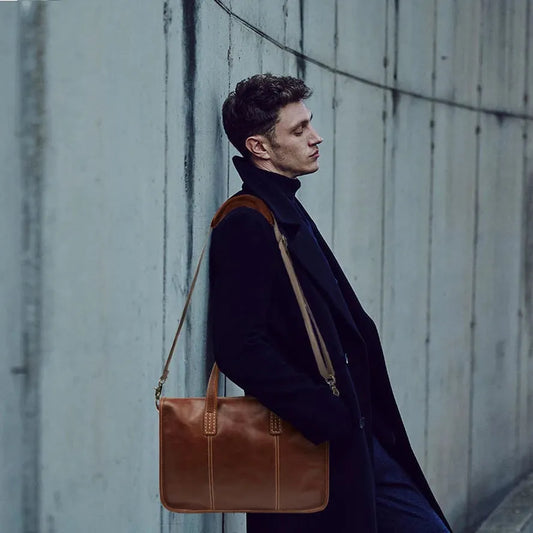 JMT-107850 Men's Leather Messenger Bag - Casual Retro Sling Bag for Business Use