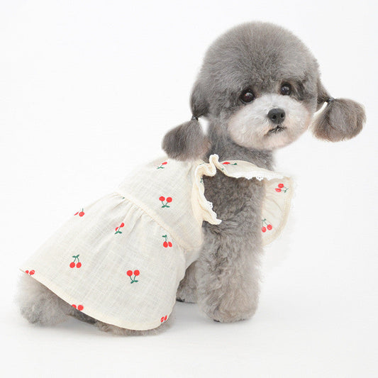 JMT-108362 Cherry Flying Sleeve Skirt for Dogs and Cats - Soft, Comfortable Pet Clothing in Various Sizes