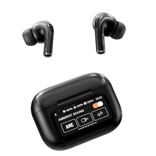 JMT-108938 Smart Touch Screen Wireless Earbuds with Active Noise Cancellation and Environmental Noise Cancellation – Bluetooth 5.4, Low Latency, Black/White