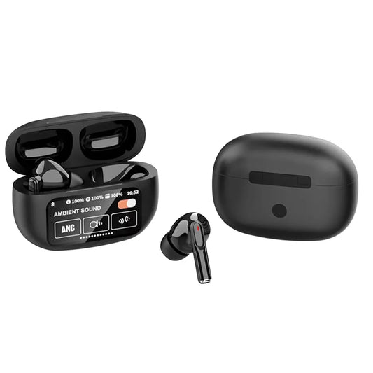 JMT-108938 Smart Touch Screen Wireless Earbuds with Active Noise Cancellation and Environmental Noise Cancellation – Bluetooth 5.4, Low Latency, Black/White