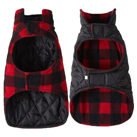 JMT-125322 Pet Thick Checks Reversible Vest in Black and Red Plaid - Available in S, M, L Sizes