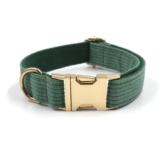JMT-134794 Duck Poop Green Striped Corduroy Dog Collar - Available in Multiple Sizes