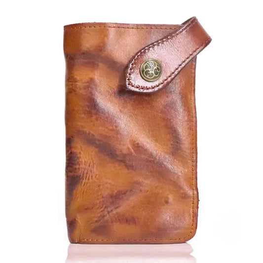JMT-136138 Vintage Genuine Leather Long Wallet – Hand-Wrinkled Vegetable Tanned Leather, Retro Design, Hasp Closure, Multiple Colours