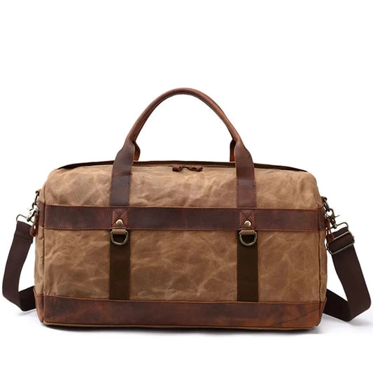 JMT-139466 Waterproof Waxed Canvas Duffel Bag with Full Grain Leather Accents – Large Capacity Travel and Sports Bag