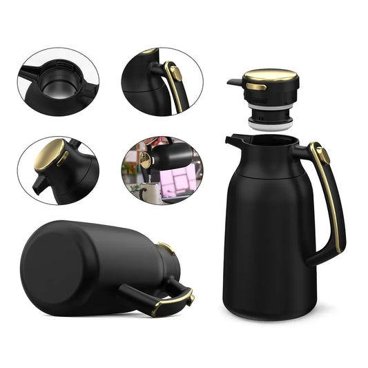 JMT-149386 Vacuum Insulated Stainless Steel Tea and Coffee Pot - 2L Capacity, Available in Black, White, Silver