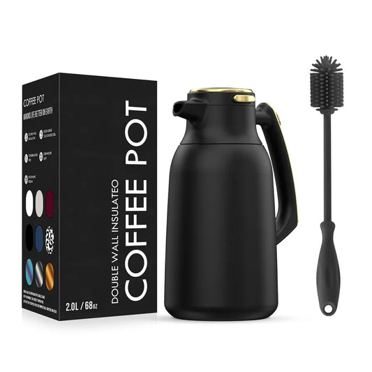 JMT-149386 Vacuum Insulated Stainless Steel Tea and Coffee Pot - 2L Capacity, Available in Black, White, Silver