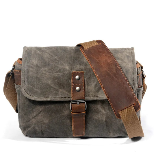 JMT-156554 Waterproof Oil Wax Canvas DSLR Camera Bag for Men - Multi-functional Retro Shoulder Bag