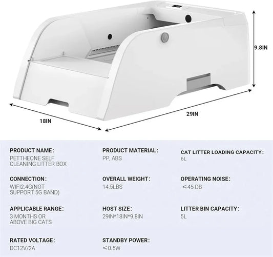 JMT-171210 Automatic Self-Cleaning Cat Litter Box with 6L Capacity – Easy Maintenance Smart Toilet