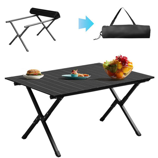 JMT-176138 Portable Black Camping Roll Table - 86x60x42cm Folding Outdoor Furniture