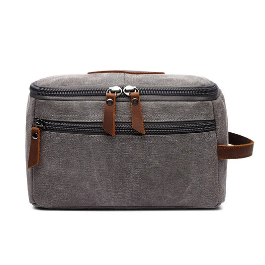 JMT-178634 Large Capacity Portable Makeup Bag - Multi-functional Travel Storage Bag in Durable Waxed Canvas and Leather