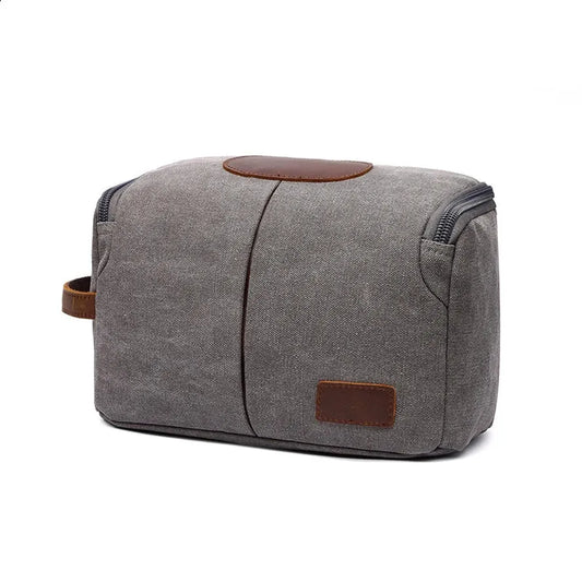 JMT-178634 Large Capacity Portable Makeup Bag - Multi-functional Travel Storage Bag in Durable Waxed Canvas and Leather