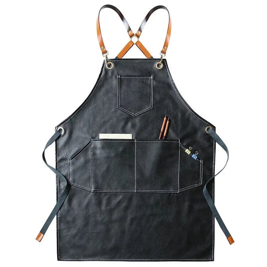 JMT-192138 Heavy-Duty Waxed Canvas Apron with Leather Accents for Kitchen and Work Use 60cm x 75cm Black/Yellow