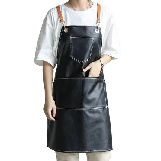 JMT-192138 Heavy-Duty Waxed Canvas Apron with Leather Accents for Kitchen and Work Use 60cm x 75cm Black/Yellow