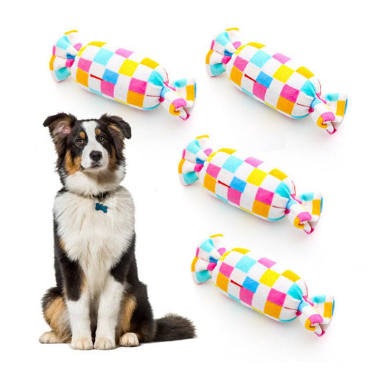 JMT-203274 Interactive Plush Dog Toy with Sound and Dental Cleaning Functions - Candy Square Puzzle