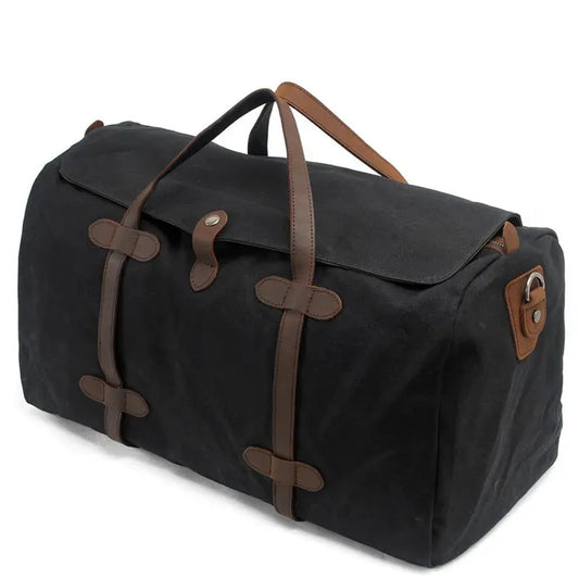 JMT-220810 Large Waterproof Canvas Travel Tote Duffle Bag - 54cm x 22cm x 30cm, Durable with Cowhide Accents
