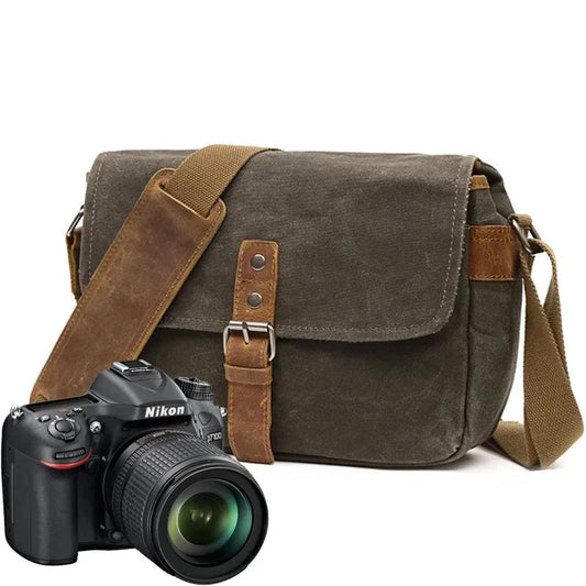 JMT-222090 Waterproof Canvas DSLR Shoulder Bag with Cowhide Leather Accents
