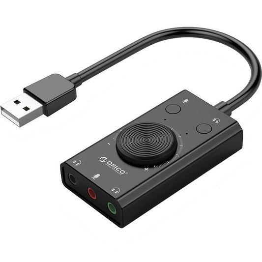JMT-231242 USB Multi-Function External Sound Card with Mute Switch and Volume Control, Compatible with Windows/Mac OS/Linux