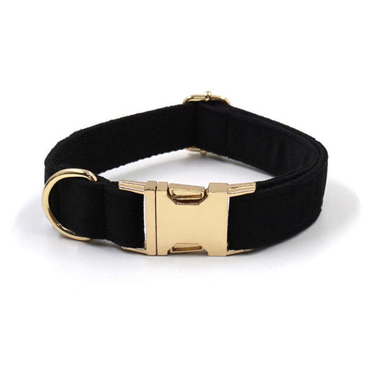 JMT-233098 Stylish Black Velvet Anti-Lost Dog Collar with Gold Buckle