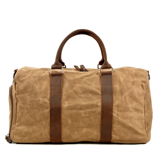 JMT-237770 Retro Style Men's Large Capacity Duffel Bag Made of Batik Canvas and Cowhide Leather
