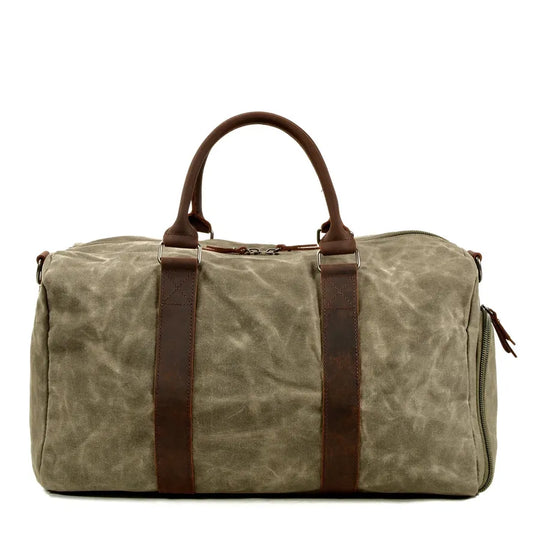 JMT-237770 Retro Style Men's Large Capacity Duffel Bag Made of Batik Canvas and Cowhide Leather