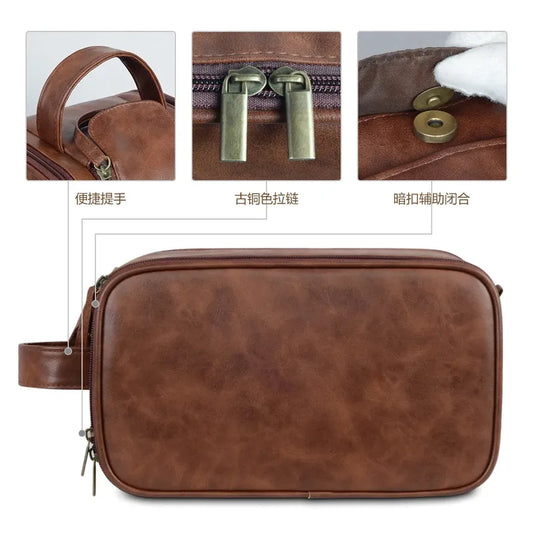 JMT-243018 Large Capacity PU Leather Men's Toiletry Bag - Retro Multifunctional Travel Storage
