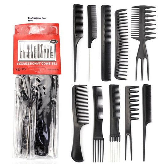 JMT-251402 10-Piece Hairdressing Comb Set for Professional Styling and Salon Use