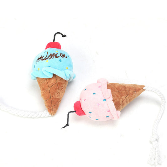 JMT-268810 Cute Ice Cream-Shaped Plush Dog Toy - Bite-Resistant Molar Chew Sounding Toy, 13x7cm, 22g