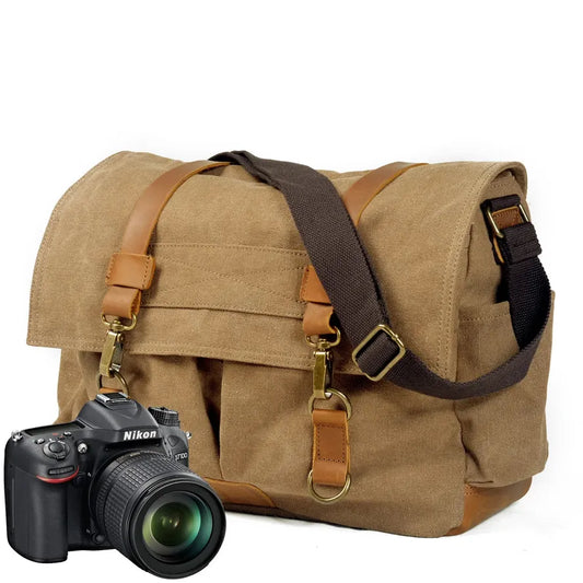 JMT-271818 Waxed Canvas DSLR Camera Sling Bag - Vintage Unisex Messenger Backpack