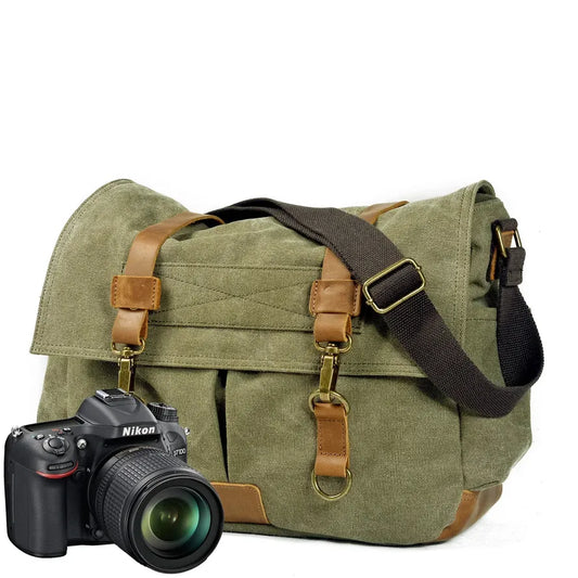 JMT-271818 Waxed Canvas DSLR Camera Sling Bag - Vintage Unisex Messenger Backpack