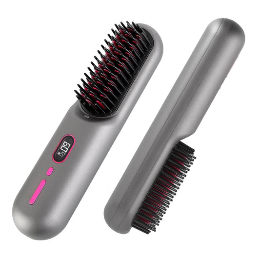 JMT-276874 Cordless Mini Hair Straightener Brush with 12 Heating Levels, Anti-Scald Design, and 30Mins Auto Sleep