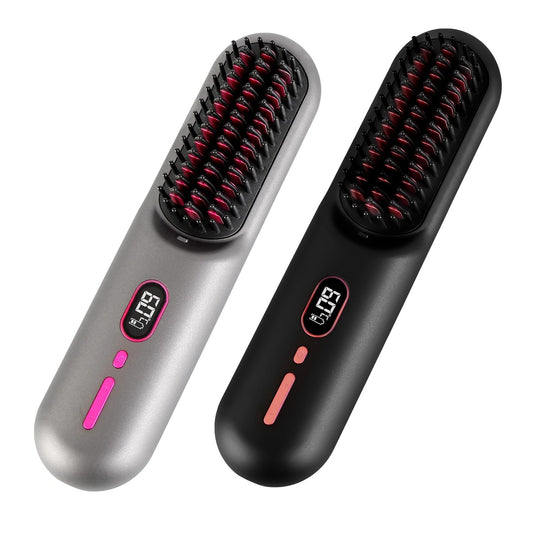 JMT-276874 Cordless Mini Hair Straightener Brush with 12 Heating Levels, Anti-Scald Design, and 30Mins Auto Sleep