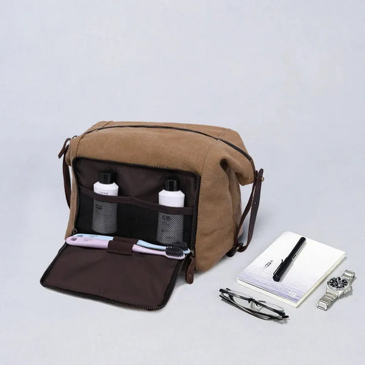 JMT-276938 Eco-Friendly Canvas Toiletry Bag with Zipper Closure - Retro Travel Cosmetic Storage