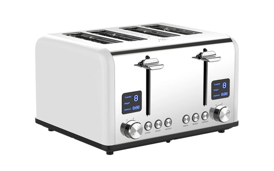 JMT-277706 Extra Wide 4-Slice Retro Toaster with 6 Browning Levels for Reheat, Defrost, and Cancel Functions